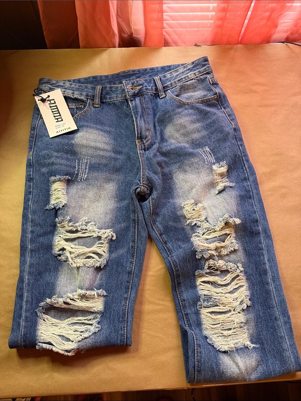 Relaxed Fit Distressed Blue Jeans for Men -